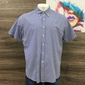 Ralph Lauren Gingham Seersucker Shirt Short Sleeve Button Down Casual‎ XXL